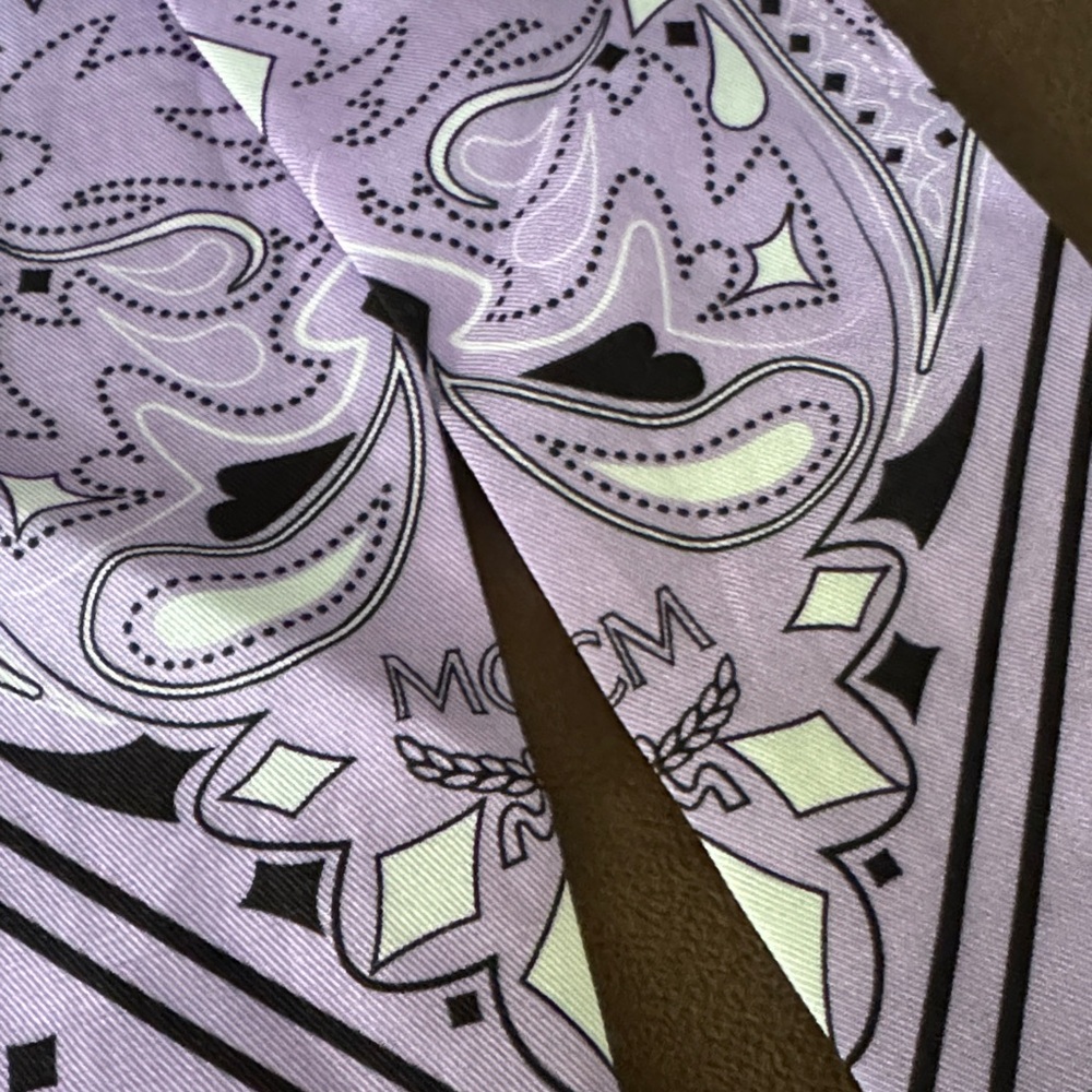 MCM Lavender Paisley Logo Scarf Hair Tie Brand New - Picture 2 of 5